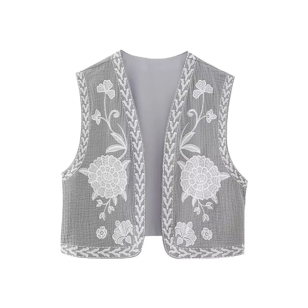 Women's Boho-Style Floral Vest with Open Front and Lightweight Design