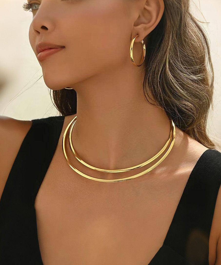 Ensemble deux pièces de boucles d'oreilles créoles et ras du cou en alliage de cuivre style bohème - Street-Wave