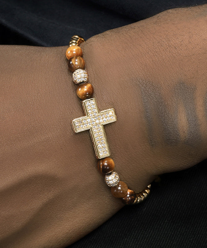 Bracelet à breloques Boho pour homme, croix en zircon doré et cuivre - Street-Wave