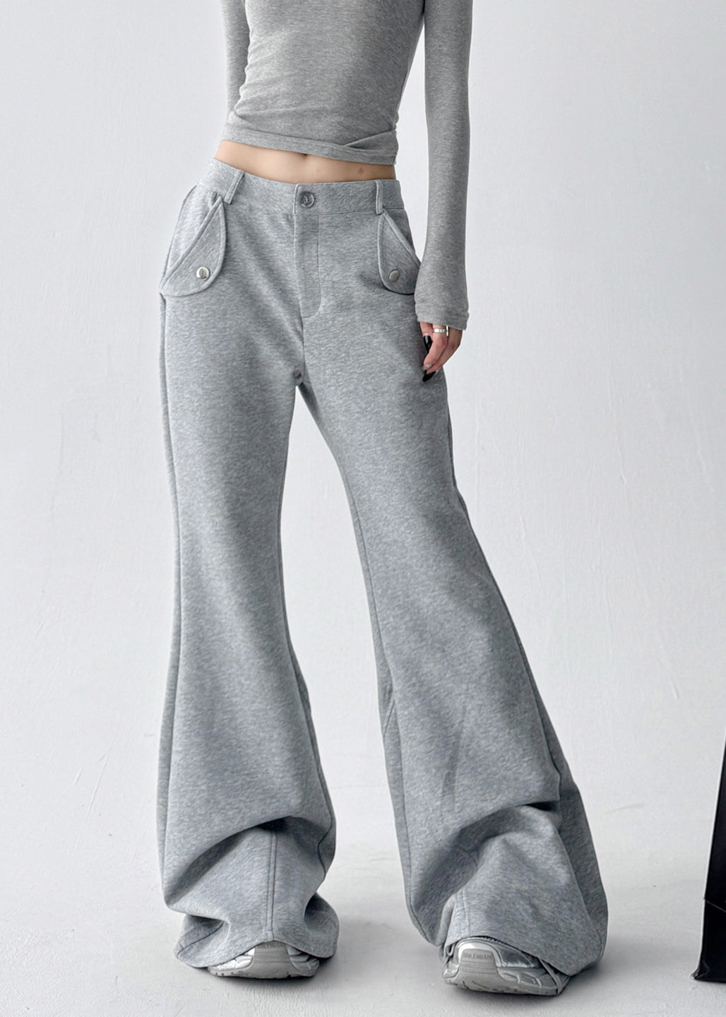 Pantalon boho gris oversize en coton à pattes d'éléphant pour l'automne - Street-Wave