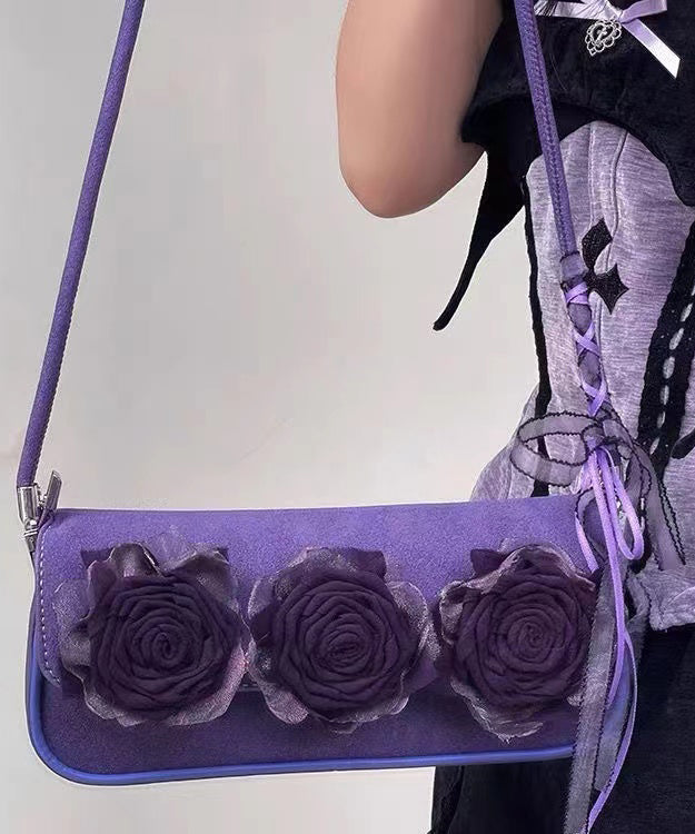 Sacs à bandoulière en similicuir durable décorés de fleurs violettes style bohème - Street-Wave