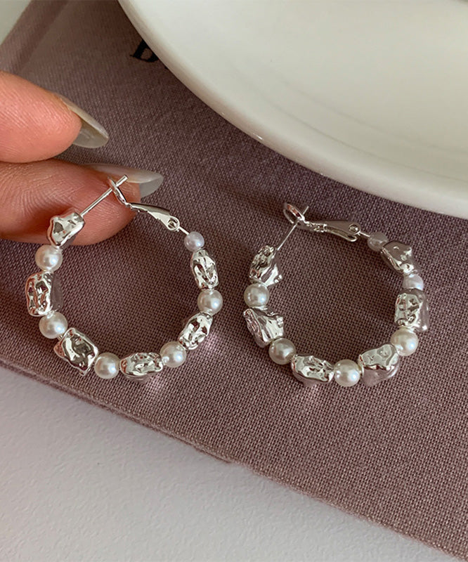 Boucles d'oreilles créoles Boho Silk en alliage d'argent sterling et de perles - Street-Wave