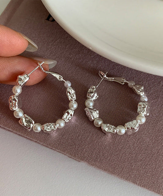 Boucles d'oreilles créoles Boho Silk en alliage d'argent sterling et de perles - Street-Wave