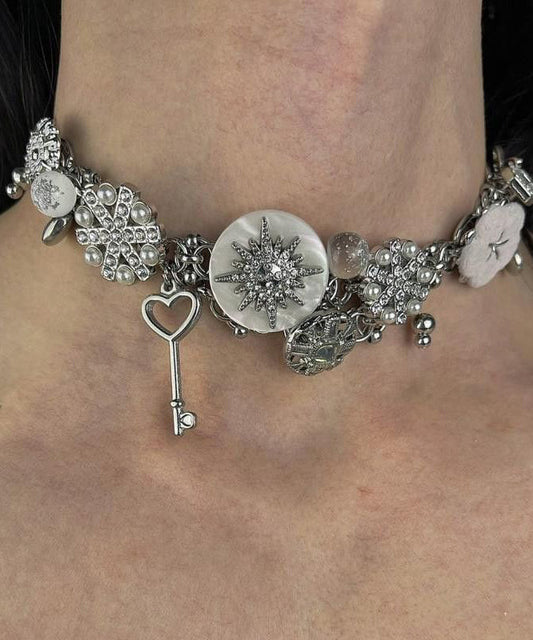 Collier Boho en soie et argent sterling avec boutons flocon de neige - Street-Wave