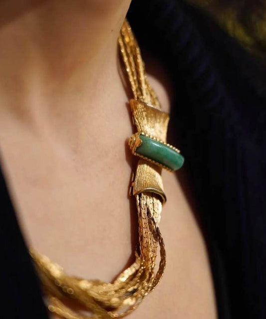 Ensemble deux pièces : collier et bracelet en chaîne en argent sterling et jade doré - Street-Wave