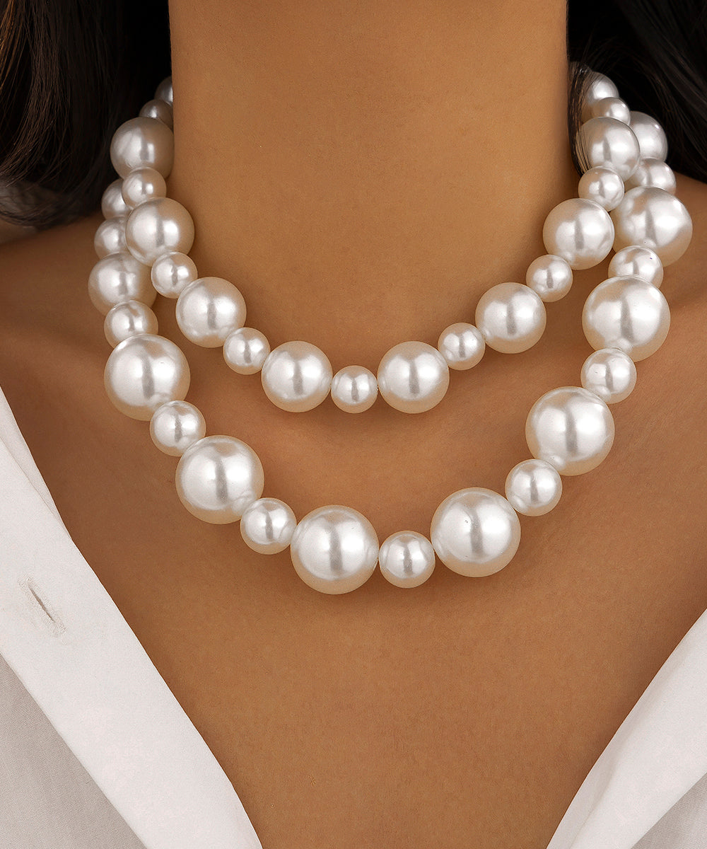 Ensemble de deux colliers de perles graduées en alliage d'argent sterling blanc bohème - Street-Wave