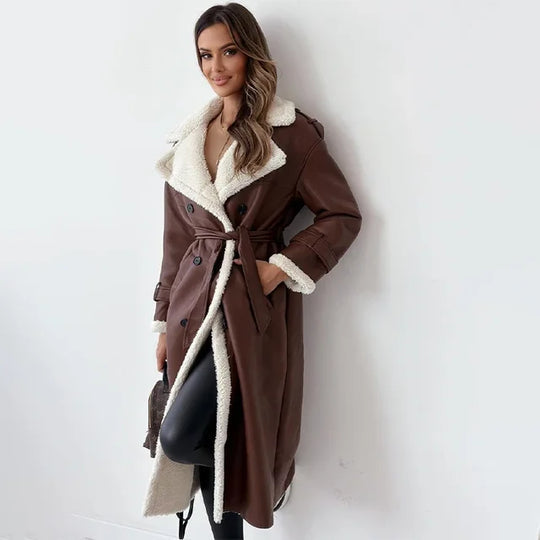 Street-wave Long Shearling-Lined Winter Coat For Women - Timeless Warmth And Luxe Style