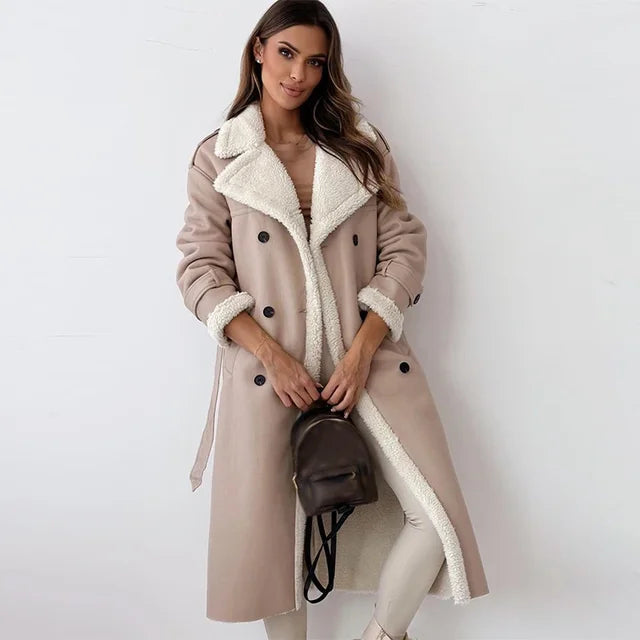 Street Wave Lambskin Coat For Women Long Shearling Leather Winter Jacket Warm And Stylish