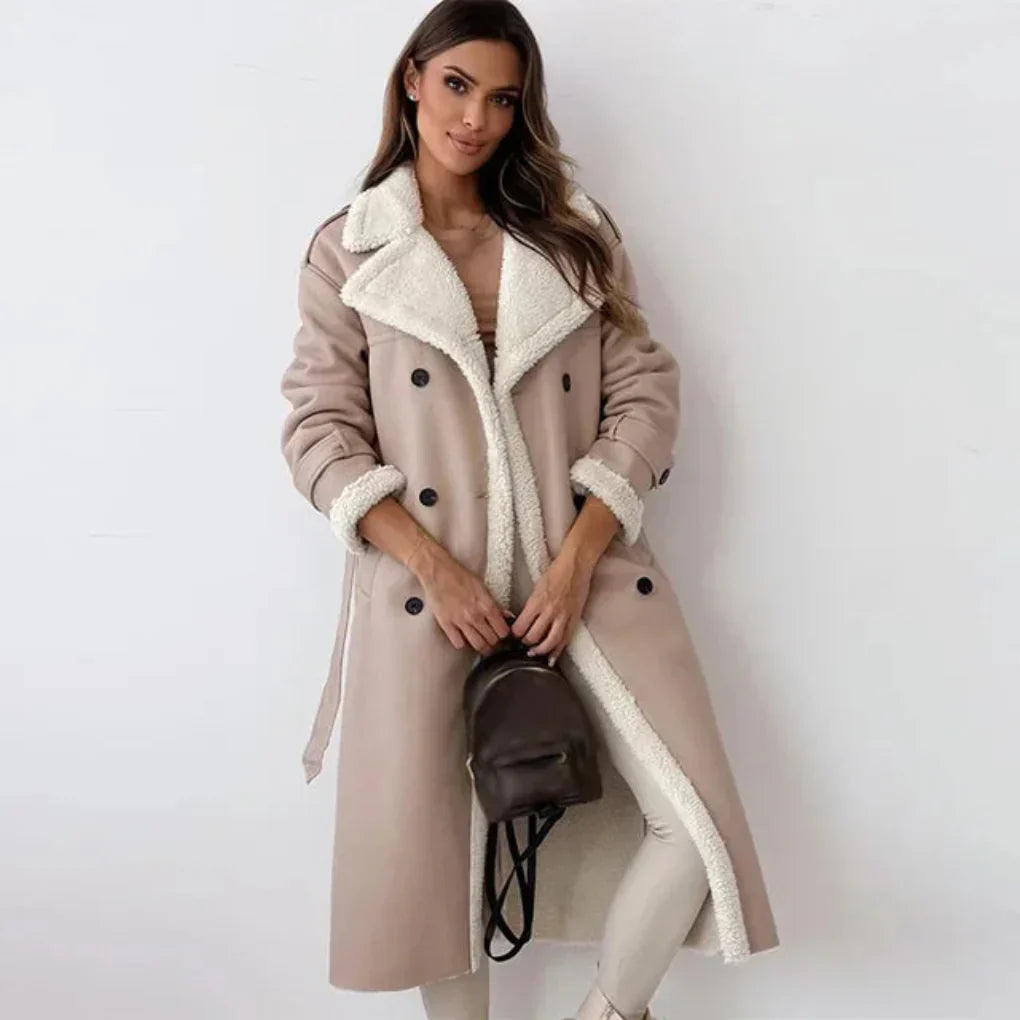 Streetwave Long Winter Coat With Shearling Trim And Button Closure For Women Warm Cozy Timeless Style