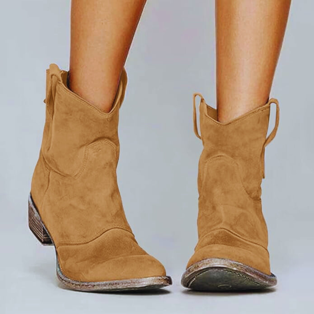 Street-wave Vintage PU Leather Ankle Boots For Women With Pointed Toe And Stacked Heel