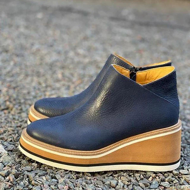 Streetwave Leather Look Ankle Boots Women Slip On With Elastic Inserts And Chunky Platform Sole