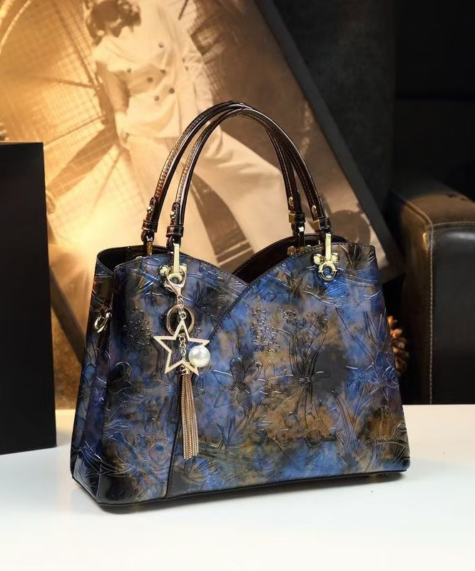 Sac fourre-tout en cuir de veau durable bleu gaufré - Street-Wave