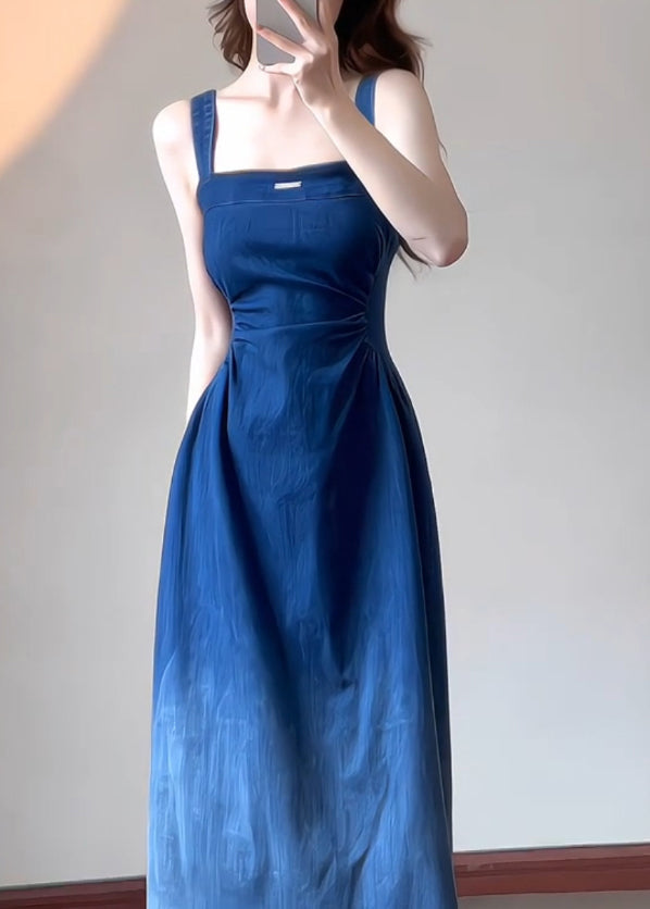 Robe d'été en denim bleu slim fit à bretelles spaghetti - Street-Wave