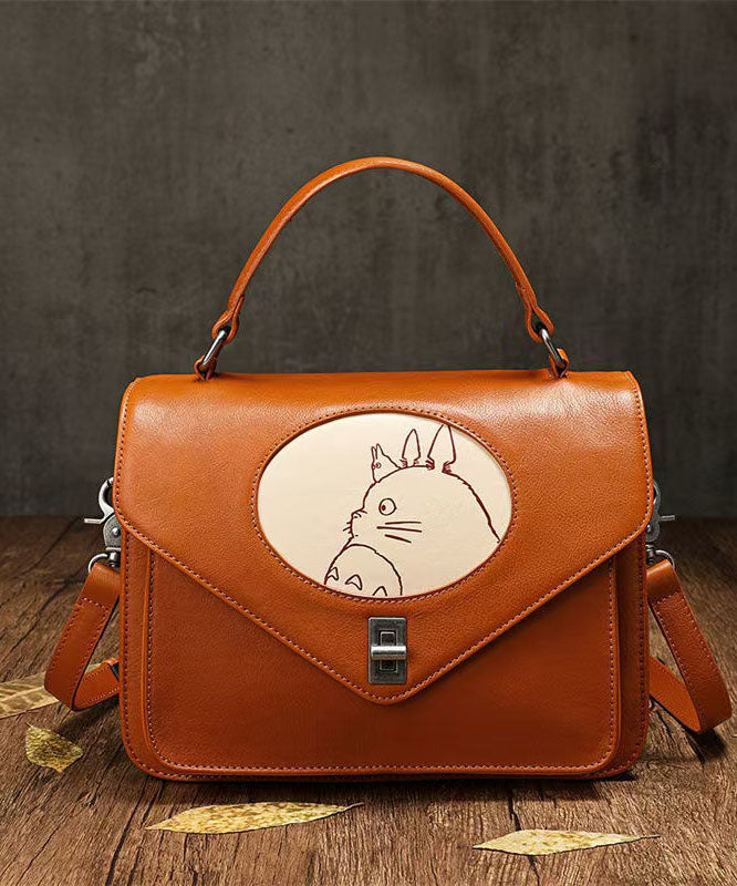 Sac fourre-tout en cuir marron à motif patchwork de peintures animalières - Street-Wave