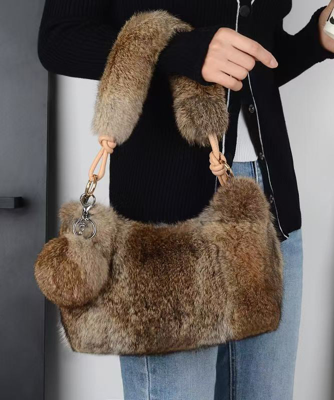 Sac à main en fourrure duveteuse marron Boutique - Street-Wave