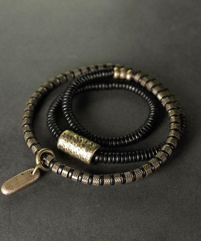 Bracelet Boutique Colorblock en perles de cuivre doré antique et breloques en bois de santal - Street-Wave