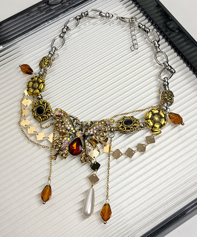 Collier avec pendentif papillon et pompon en alliage d'or et zircons - Street-Wave