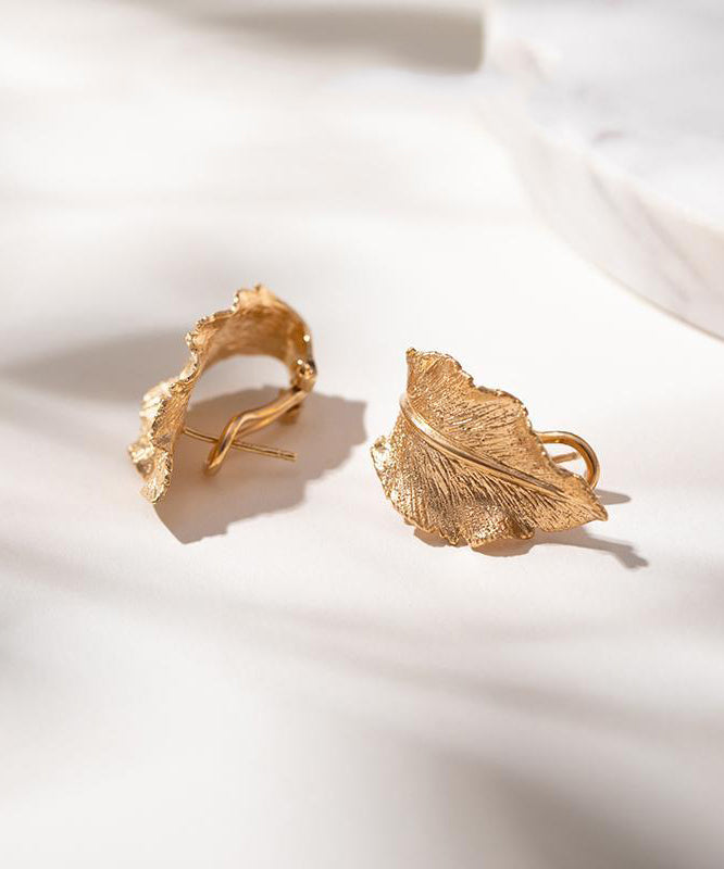 Boucles d'oreilles créoles en cuivre doré avec feuille - Street-Wave