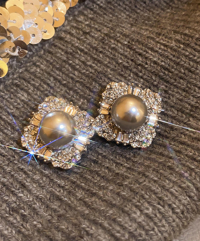 Boucles d'oreilles à tige en alliage gris et perles de zircon - Street-Wave