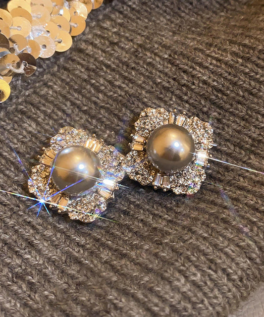 Boucles d'oreilles à tige en alliage gris et perles de zircon - Street-Wave
