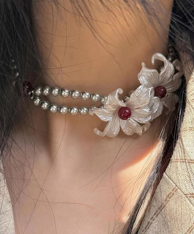 Collier de perles graduées en alliage de cuivre gris à double couche et perles iris - Street-Wave