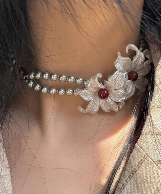 Collier de perles graduées en alliage de cuivre gris à double couche et perles iris - Street-Wave