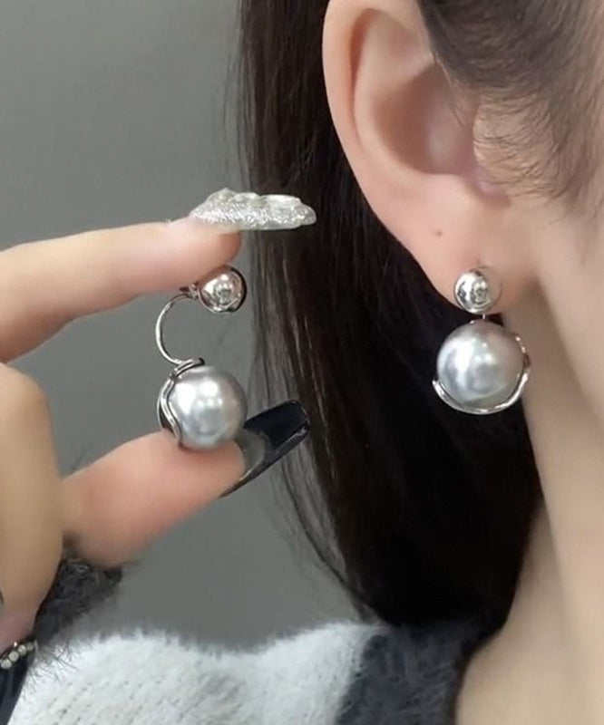 Boucles d'oreilles créoles en argent sterling et perles grises - Street-Wave