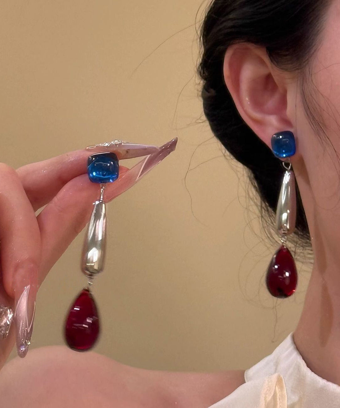 Boucles d'oreilles pendantes en argent sterling multicolore avec pierres précieuses d'agate - Street-Wave