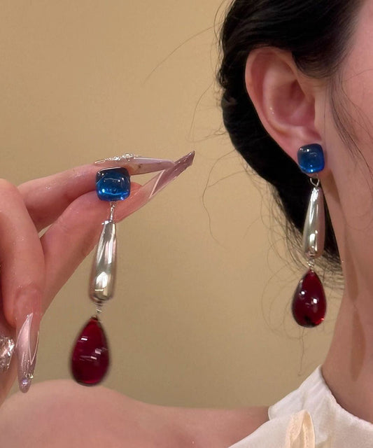 Boucles d'oreilles pendantes en argent sterling multicolore avec pierres précieuses d'agate - Street-Wave
