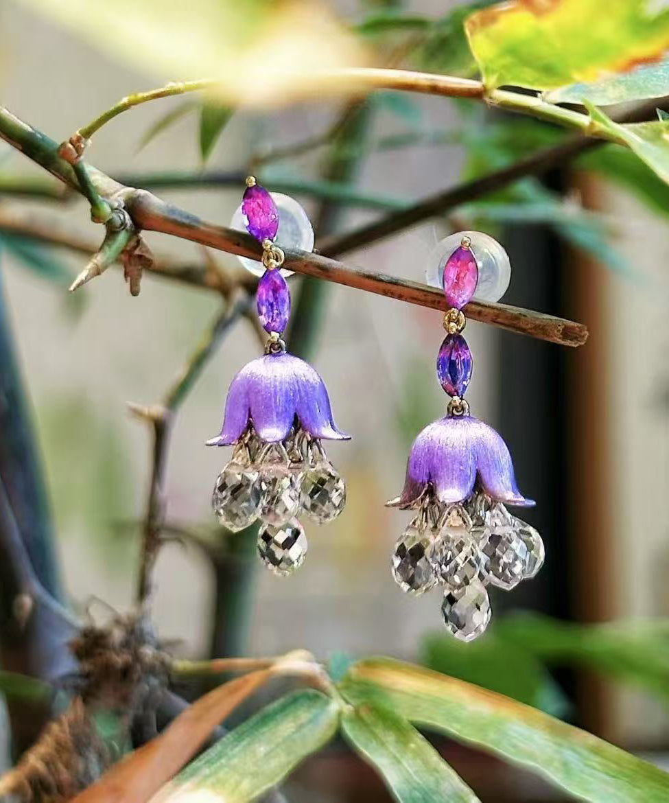 Boucles d'oreilles pendantes à pampilles en acrylique violet style campanule - Street-Wave