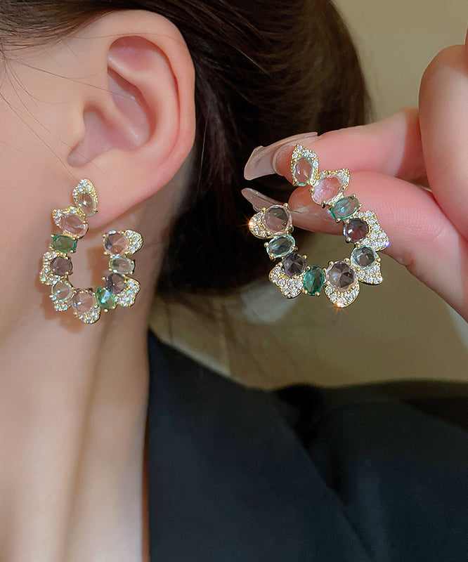 Boucles d'oreilles créoles en cuivre et zircon arc-en-ciel - Street-Wave