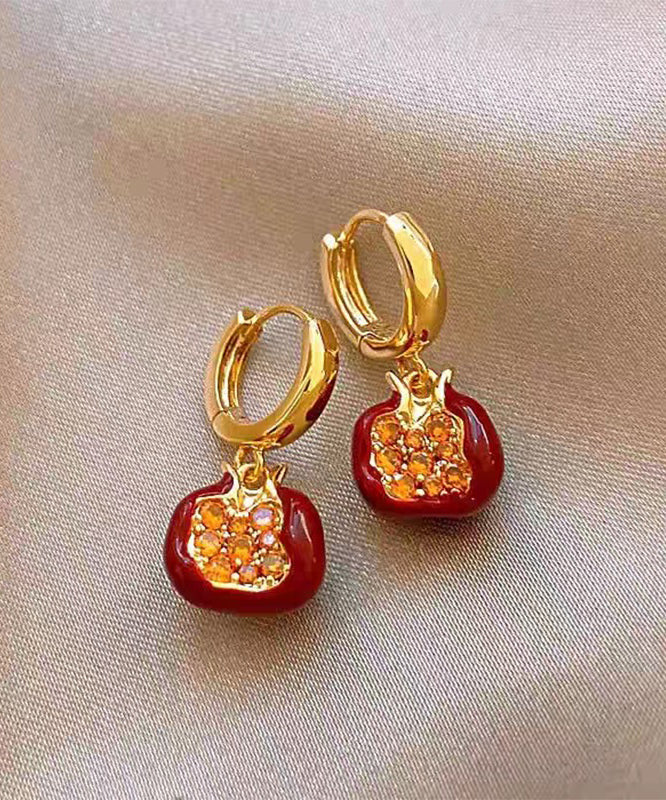 Boucles d'oreilles pendantes grenade en zircon surdoré en cuivre rouge - Street-Wave