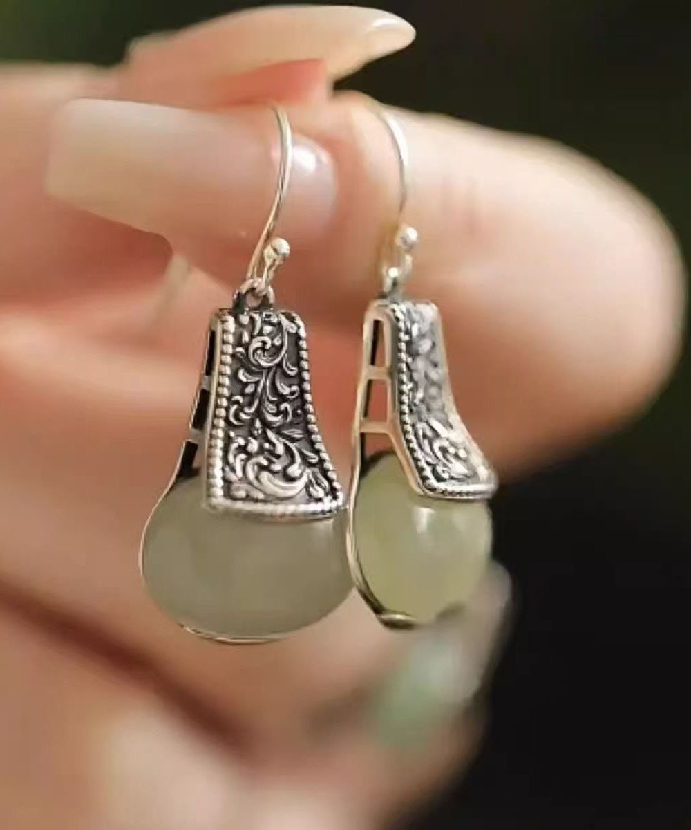 Boucles d'oreilles pendantes en soie, argent sterling et jade, style boutique - Street-Wave