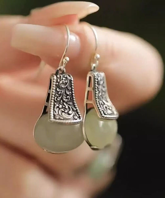 Boucles d'oreilles pendantes en soie, argent sterling et jade, style boutique - Street-Wave