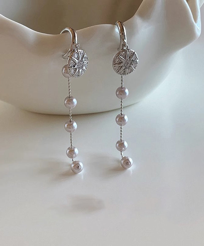 Boucles d'oreilles pendantes en argent sterling et perles de zircone surdorées Boutique Silk - Street-Wave