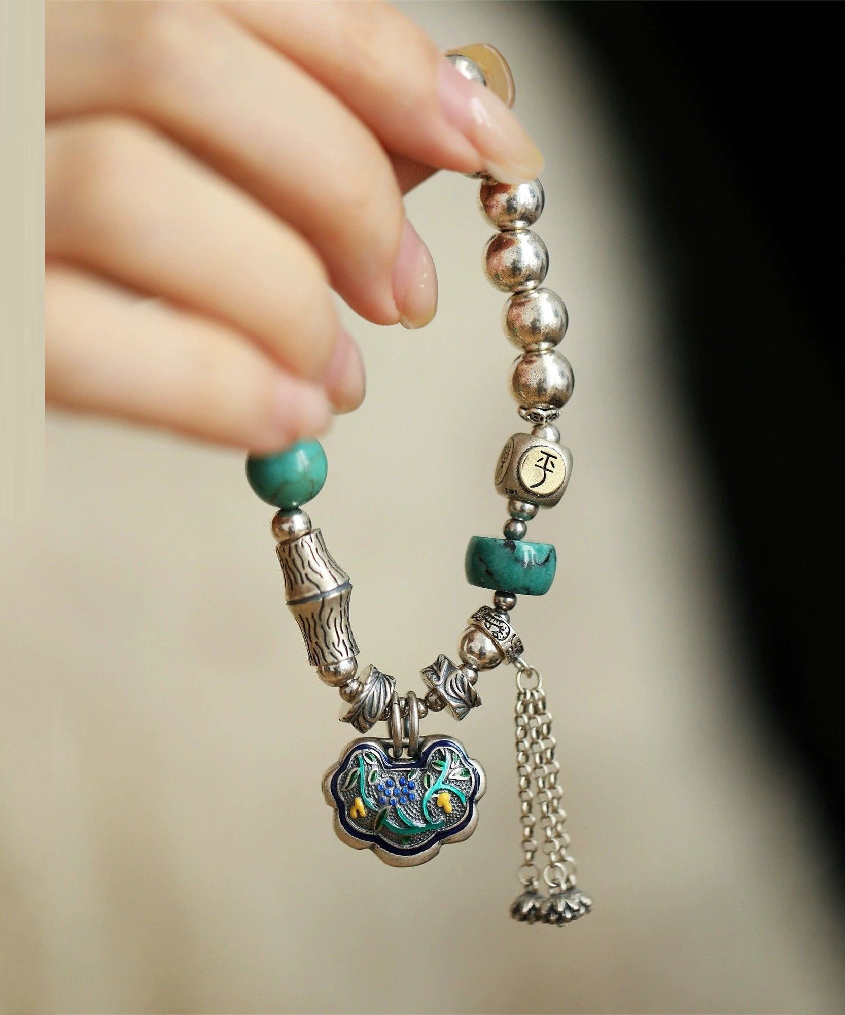 Bracelet à breloques en argent sterling et turquoise Boutique Silk - Street-Wave