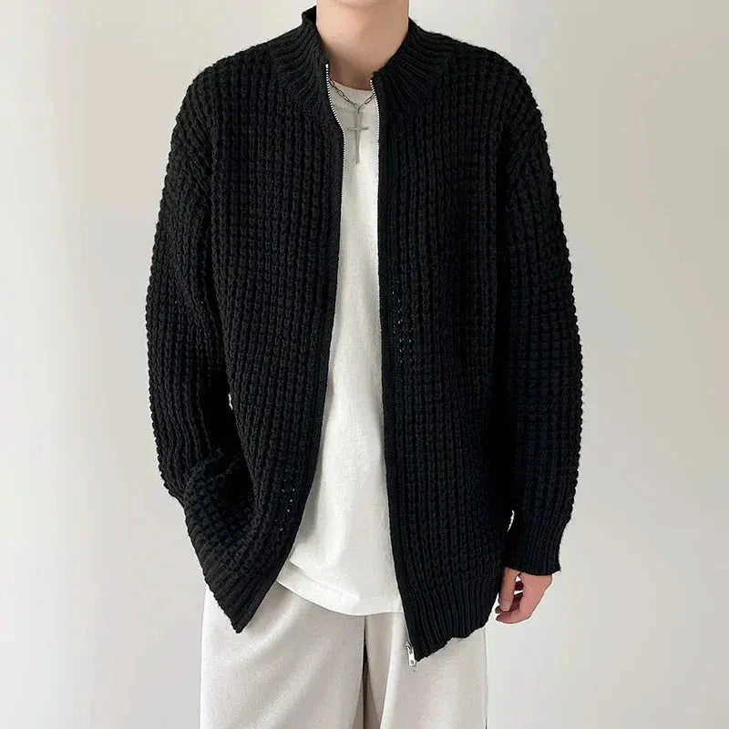 Brad Waffle Knit Full-Zip Sweater