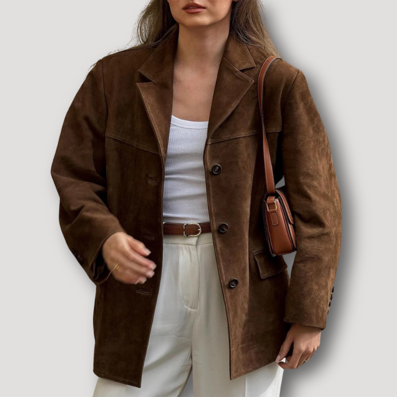 Street-Wave Oversized Suede Jacket For Women Cozy Comfort With Turned-Down Collar Chic Fall Style