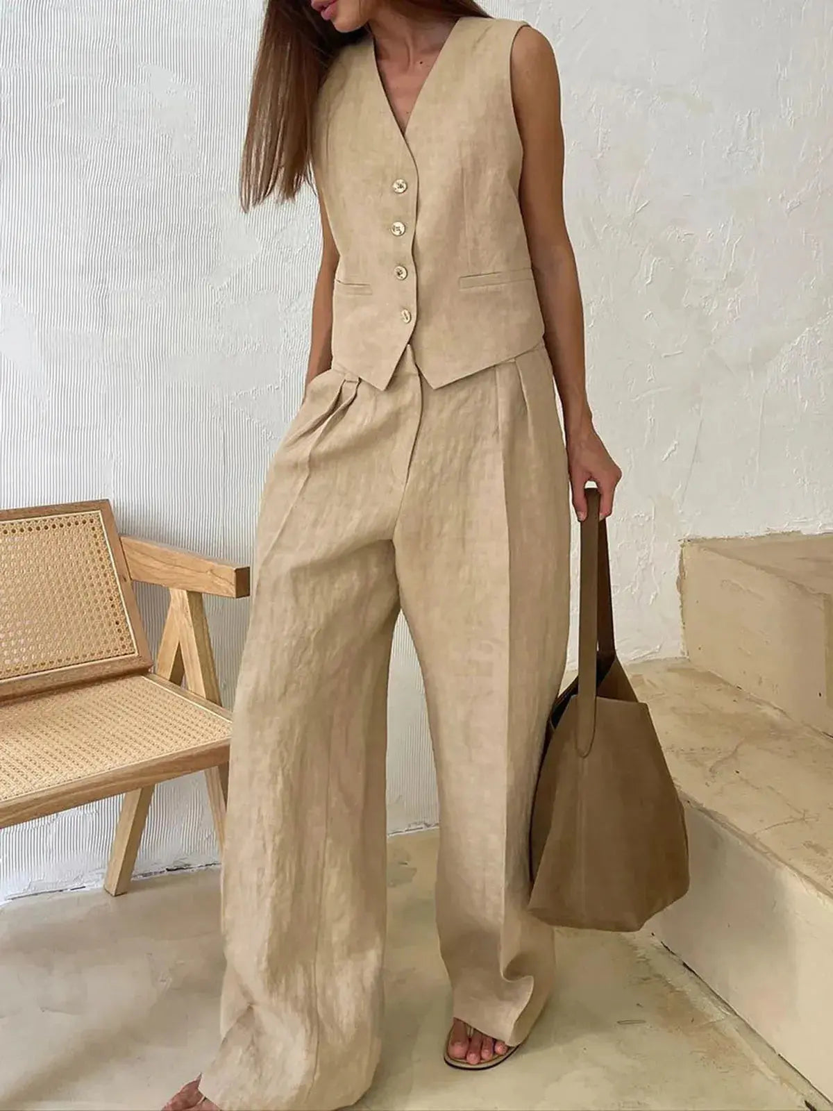 Street-Wave Breathable Cotton-Linen Two-Piece Set For Women, Effortless Style