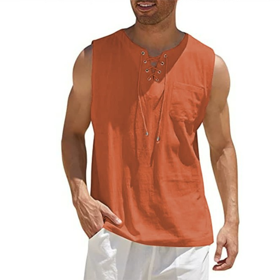 Nordisk-Flair Men's Sleeveless Shirt With Lace Up Front, Relaxed Fit