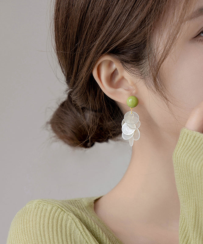 Boucles d'oreilles pendantes en alliage de cuivre vert clair avec pierres précieuses en coquillage - Street-Wave