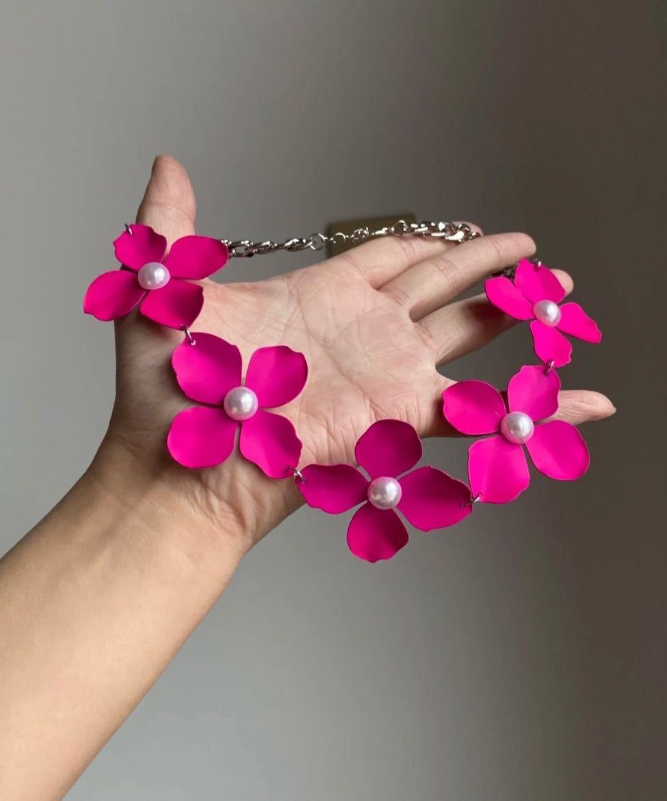 Collier court en alliage métallique avec perles et rose, style princesse Flora - Street-Wave