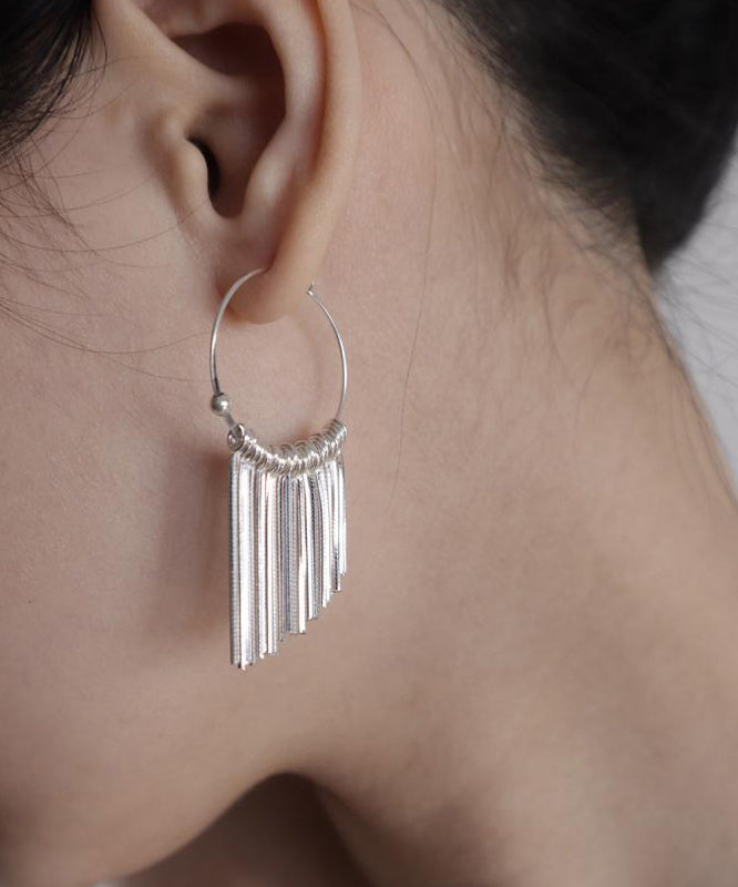 Boucles d'oreilles créoles à pompons en argent 925 et soie - Street-Wave