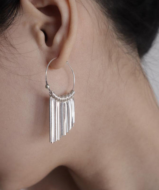 Boucles d'oreilles créoles à pompons en argent 925 et soie - Street-Wave