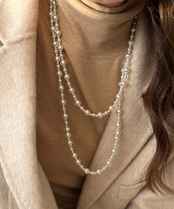 Collier court en alliage blanc orné de perles - Street-Wave