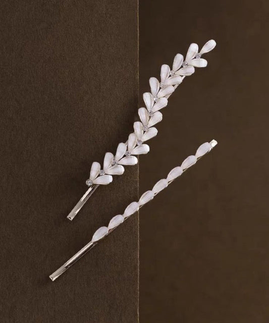 Ensemble de deux épingles à cheveux en alliage blanc et zircone, feuilles d'olivier - Street-Wave