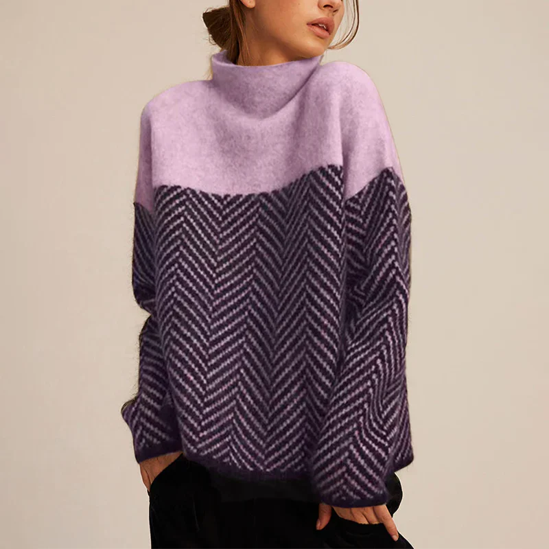 Street-Wave Chevron Knit Sweater Soft Structured For Women