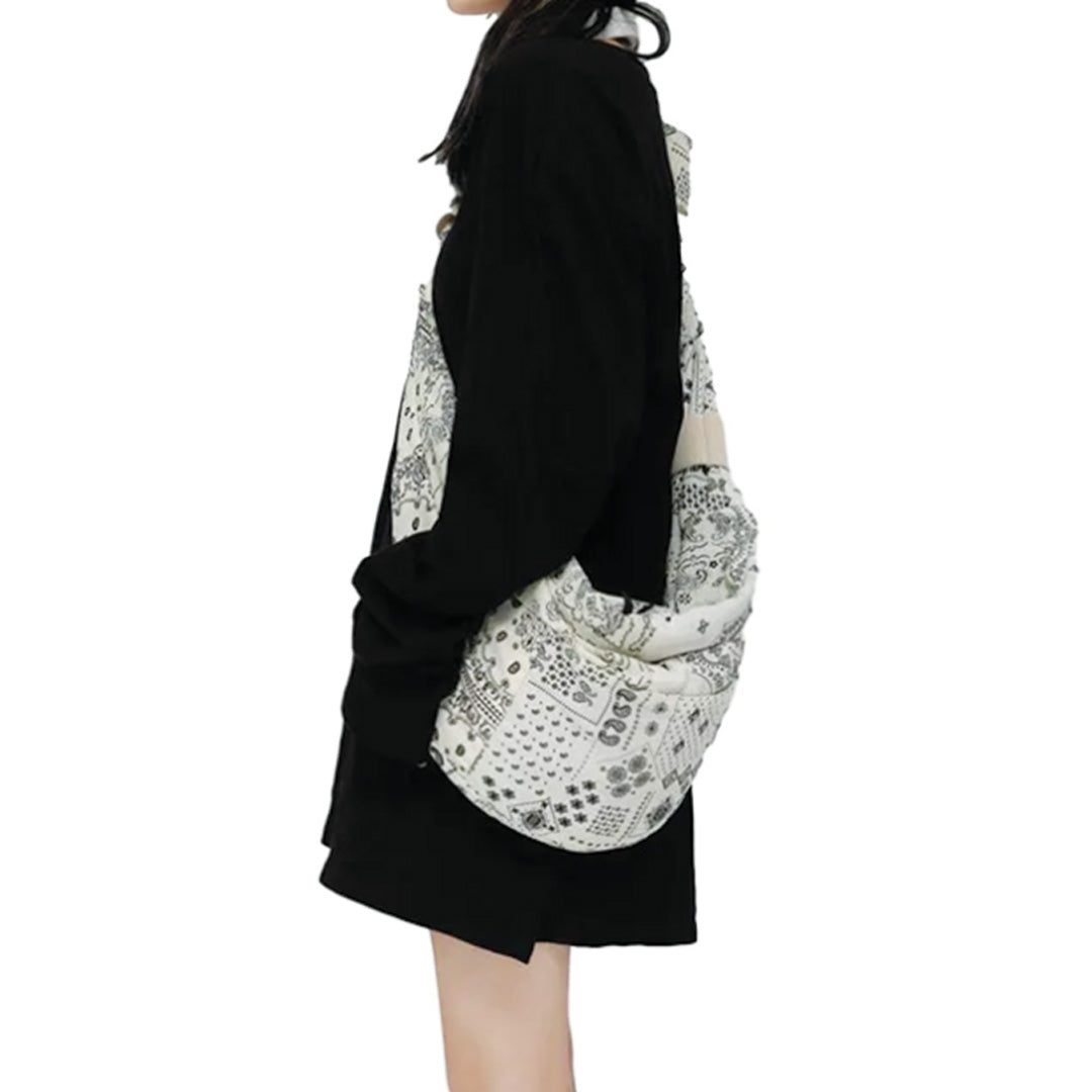 Street-Wave Bandana Crossbody Tote Durable Cotton Canvas With Paisley Design Zipper Closure And Waterproof Outer