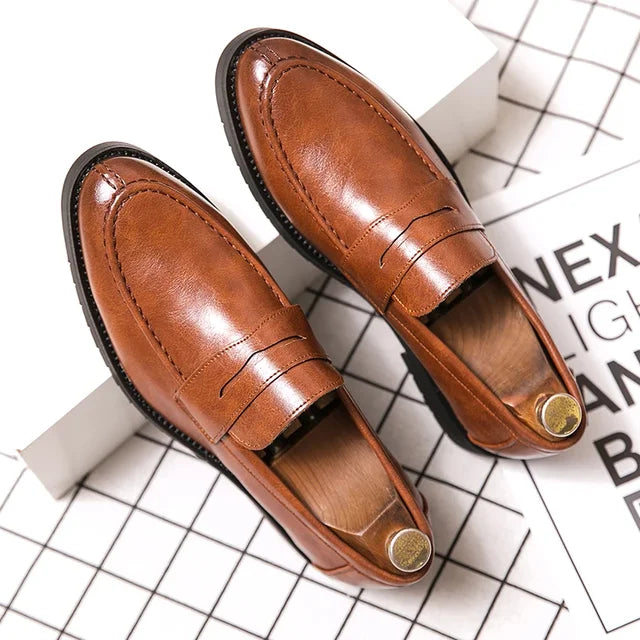 Eleganza Mens British Grey Loafers Premium Leather Slip Resistant Comfort Streetwave