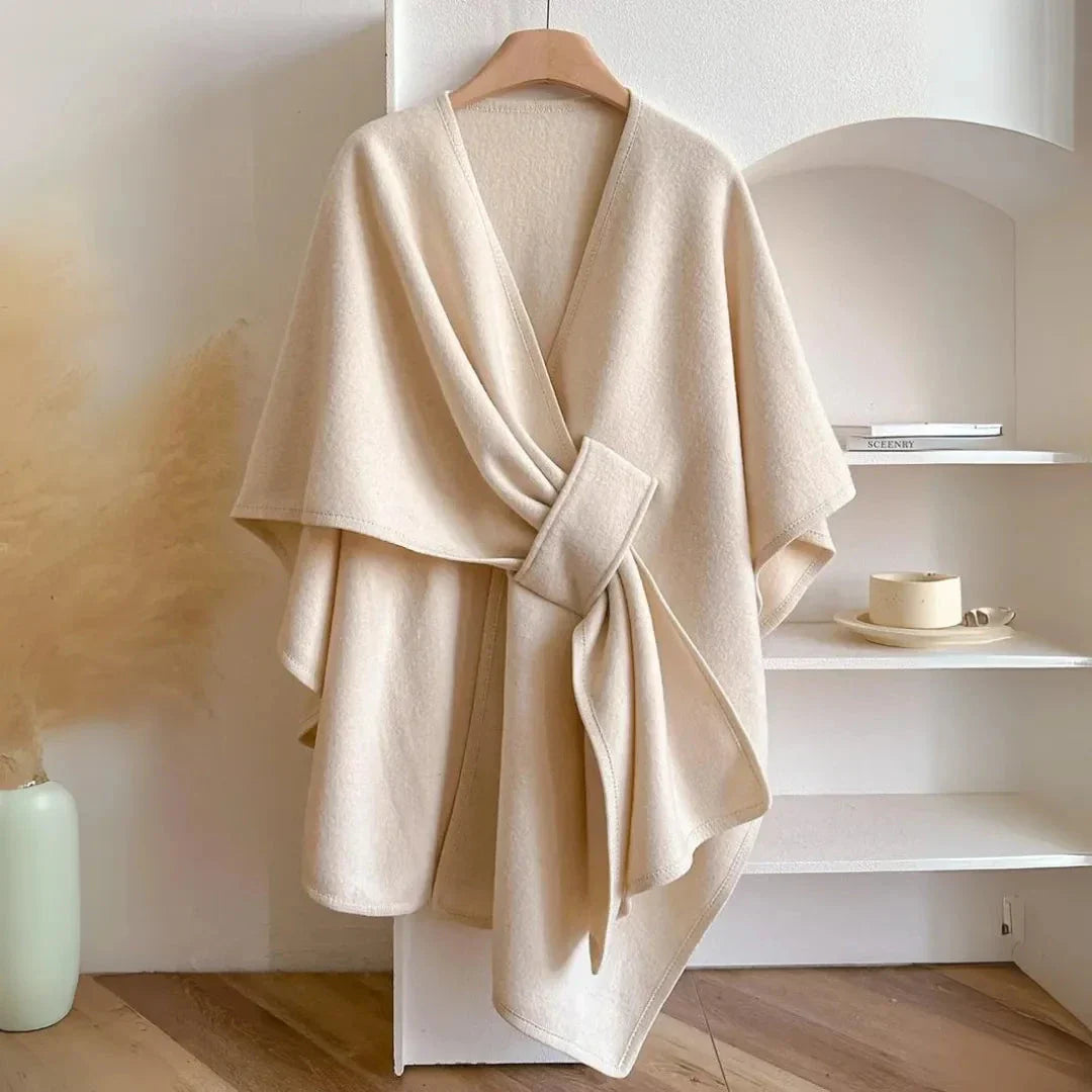 Waylynn Knit Cape With Pockets Soft Fleece Belted Women